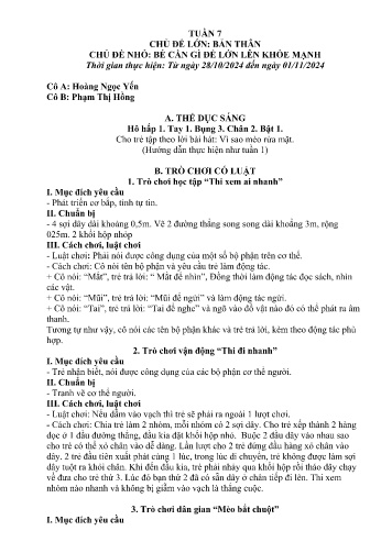 Giáo án Mầm non Lớp Mầm - Tuần 7 - Năm học 2024-2025 - Phạm Thị Hồng - Hoàng Ngọc Yến