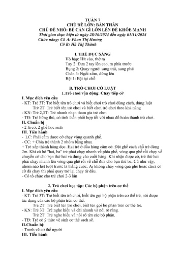 Giáo án Mầm non Lớp Mầm - Tuần 7 - Năm học 2024-2025 - Phan Thị Hương - Hà Thị Thành
