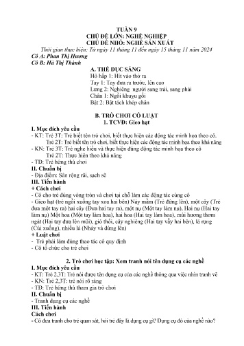 Giáo án Mầm non Lớp Mầm - Tuần 9 - Năm học 2024-2025 - Phan Thị Hương - Hà Thị Thành