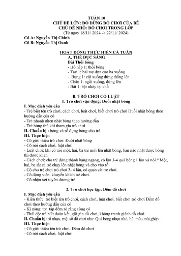 Giáo án Mầm non Lớp Nhà Trẻ - Tuần 10 - Năm học 2024-2025 - Nguyễn Thị Oanh - Nguyễn Thị Chinh