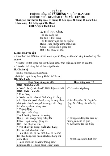 Giáo án Mầm non Lớp Nhà Trẻ - Tuần 11 - Năm học 2024-2025 - Nguyễn Thị Oanh - Nguyễn Thị Chinh