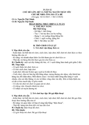 Giáo án Mầm non Lớp Nhà Trẻ - Tuần 12 - Năm học 2024-2025 - Nguyễn Thị Oanh - Nguyễn Thị Chinh