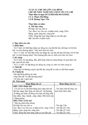 Giáo án Mầm non Lớp Nhà Trẻ - Tuần 12 - Năm học 2024-2025 - Phạm Thị Hồng - Hoàng Ngọc Yến