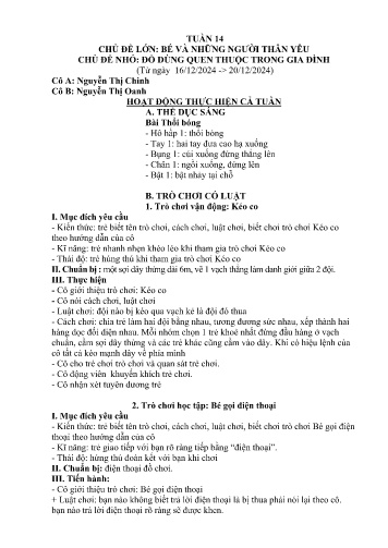 Giáo án Mầm non Lớp Nhà Trẻ - Tuần 14 - Năm học 2024-2025 - Nguyễn Thị Oanh - Nguyễn Thị Chinh