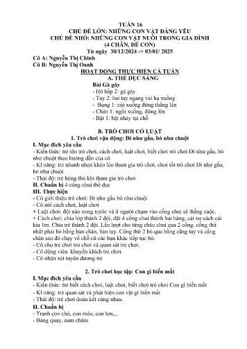 Giáo án Mầm non Lớp Nhà Trẻ - Tuần 16 - Năm học 2024-2025 - Nguyễn Thị Oanh - Nguyễn Thị Chinh