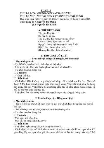 Giáo án Mầm non Lớp Nhà Trẻ - Tuần 17 - Năm học 2024-2025 - Nguyễn Thị Oanh - Nguyễn Thị Chinh