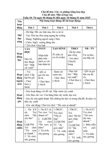 Giáo án Mầm non Lớp Nhà trẻ - Tuần 18 - Chủ đề lớn: Cây và những bông hoa đẹp - Chủ đề nhỏ: Một số loại rau - Năm học 2024-2025