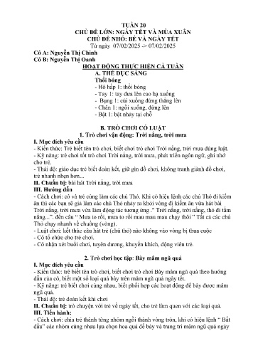 Giáo án Mầm non Lớp Nhà Trẻ - Tuần 20 - Năm học 2024-2025 - Nguyễn Thị Oanh - Nguyễn Thị Chinh