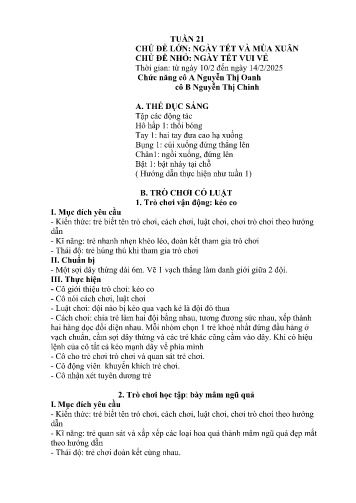 Giáo án Mầm non Lớp Nhà Trẻ - Tuần 21 - Năm học 2024-2025 - Nguyễn Thị Oanh - Nguyễn Thị Chinh
