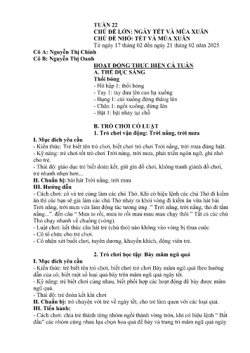 Giáo án Mầm non Lớp Nhà Trẻ - Tuần 22 - Năm học 2024-2025 - Nguyễn Thị Oanh - Nguyễn Thị Chinh