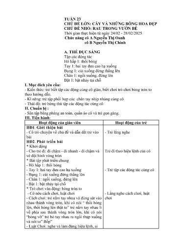 Giáo án Mầm non Lớp Nhà Trẻ - Tuần 23 - Năm học 2024-2025 - Nguyễn Thị Oanh - Nguyễn Thị Chinh