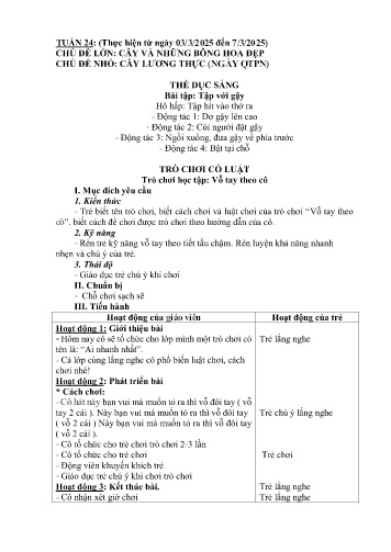 Giáo án Mầm non Lớp Nhà trẻ - Tuần 24 - Chủ đề lớn: Cây và những bông hoa đẹp - Năm học 2024-2025
