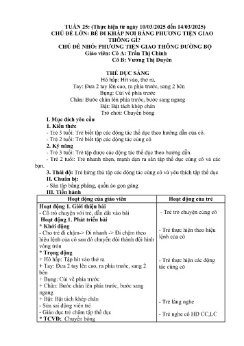Giáo án Mầm non Lớp Nhà trẻ - Tuần 25 - Năm học 2024-2025 - Trần Thị Chinh - Vương Thị Duyên