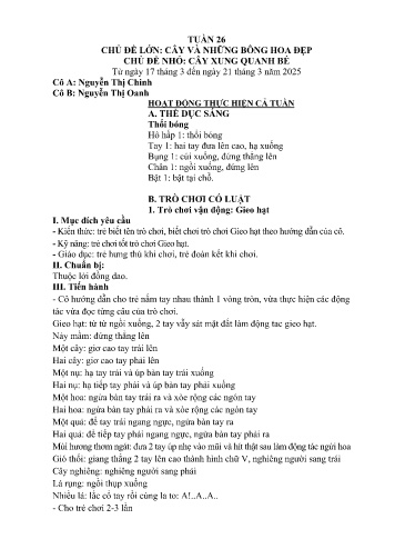 Giáo án Mầm non Lớp Nhà Trẻ - Tuần 26 - Năm học 2024-2025 - Nguyễn Thị Oanh - Nguyễn Thị Chinh