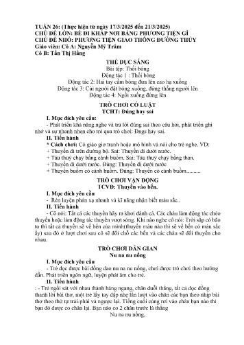 Giáo án Mầm non Lớp Nhà trẻ - Tuần 26 - Năm học 2024-2025 - Nguyễn Mỹ Trâm - Tẩn Thị Hằng