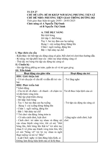 Giáo án Mầm non Lớp Nhà Trẻ - Tuần 27 - Năm học 2024-2025 - Nguyễn Thị Oanh - Nguyễn Thị Chinh