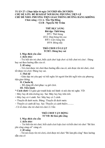 Giáo án Mầm non Lớp Nhà trẻ - Tuần 27 - Năm học 2024-2025 - Nguyễn Mỹ Trâm - Tẩn Thị Hằng