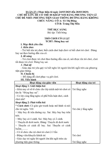 Giáo án Mầm non Lớp Nhà trẻ - Tuần 27 - Năm học 2024-2025 - Tô Thị Đông - Tráng Thị Mến