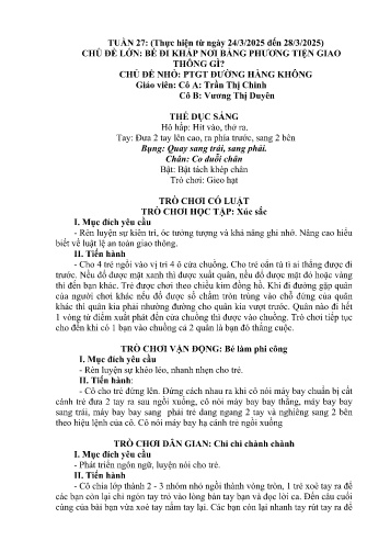 Giáo án Mầm non Lớp Nhà trẻ - Tuần 27 - Năm học 2024-2025 - Trần Thị Chinh - Vương Thị Duyên