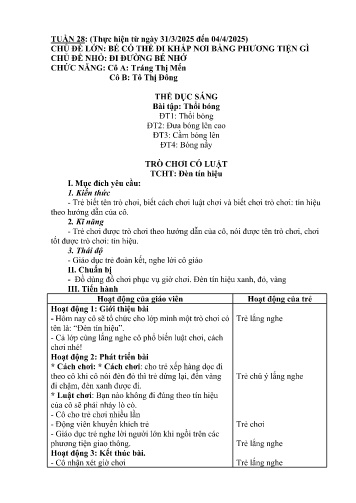Giáo án Mầm non Lớp Nhà trẻ - Tuần 28 - Năm học 2024-2025 - Tráng Thị Mến - Tô Thị Đông