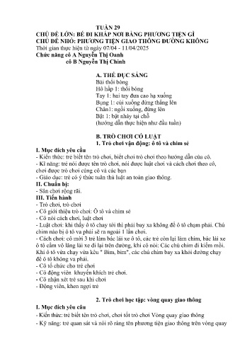 Giáo án Mầm non Lớp Nhà Trẻ - Tuần 29 - Năm học 2024-2025 - Nguyễn Thị Oanh - Nguyễn Thị Chinh