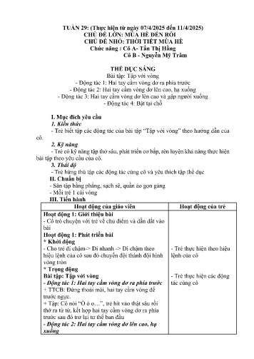 Giáo án Mầm non Lớp Nhà trẻ - Tuần 29 - Năm học 2024-2025 - Nguyễn Mỹ Trâm - Tẩn Thị Hằng