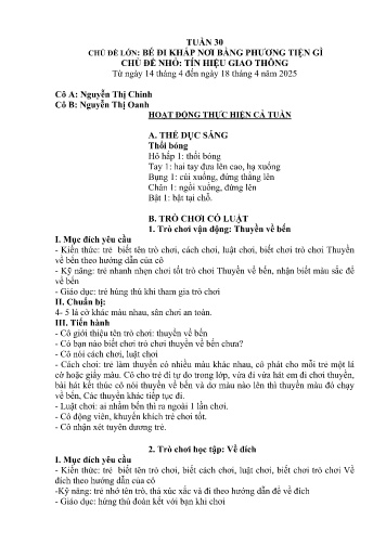 Giáo án Mầm non Lớp Nhà Trẻ - Tuần 30 - Năm học 2024-2025 - Nguyễn Thị Oanh - Nguyễn Thị Chinh