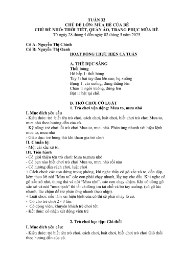 Giáo án Mầm non Lớp Nhà Trẻ - Tuần 32 - Năm học 2024-2025 - Nguyễn Thị Oanh - Nguyễn Thị Chinh