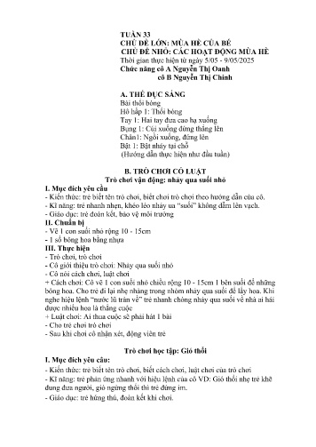 Giáo án Mầm non Lớp Nhà Trẻ - Tuần 33 - Năm học 2024-2025 - Nguyễn Thị Oanh - Nguyễn Thị Chinh