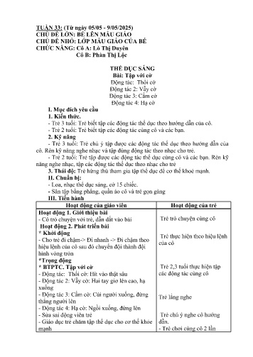Giáo án Mầm non Lớp Nhà trẻ - Tuần 33 - Năm học 2024-2025 - Phàn Thị Lộc - Lò Thị Duyên