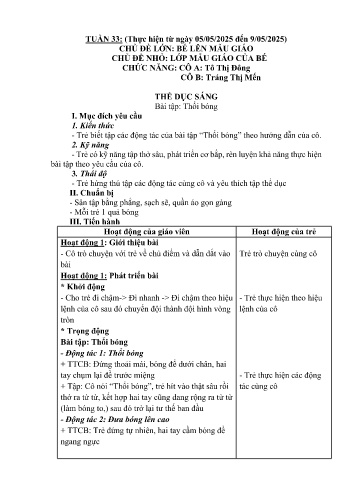 Giáo án Mầm non Lớp Nhà trẻ - Tuần 33 - Năm học 2024-2025 - Tô Thị Đông - Tráng Thị Mến
