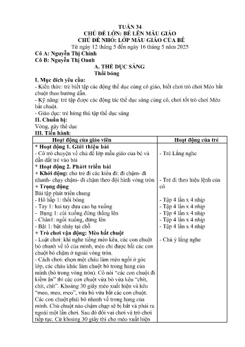 Giáo án Mầm non Lớp Nhà Trẻ - Tuần 34 - Năm học 2024-2025 - Nguyễn Thị Oanh - Nguyễn Thị Chinh