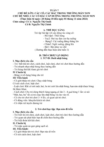 Giáo án Mầm non Lớp Nhà Trẻ - Tuần 7 - Năm học 2024-2025 - Nguyễn Thị Oanh - Nguyễn Thị Chinh