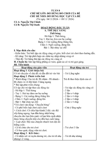 Giáo án Mầm non Lớp Nhà Trẻ - Tuần 8 - Năm học 2024-2025 - Nguyễn Thị Oanh - Nguyễn Thị Chinh