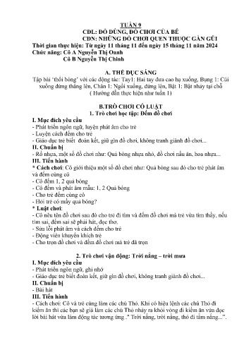 Giáo án Mầm non Lớp Nhà Trẻ - Tuần 9 - Năm học 2024-2025 - Nguyễn Thị Oanh - Nguyễn Thị Chinh