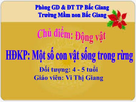 Bài giảng Mầm non Lớp Chồi - Chủ điểm: Động vật - Đề tài: Một số con vật sống trong rừng (GV: Vi Thị Giang - Trường MN Trần Nguyên Hãn)