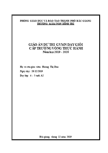 Giáo án Mầm non Lớp Chồi - Hoạt động: Âm nhạc - Đề tài: Dạy hát Chú chuột nhắt (GV: Hoàng Thị Dua - Trường MN Dĩnh Trì)