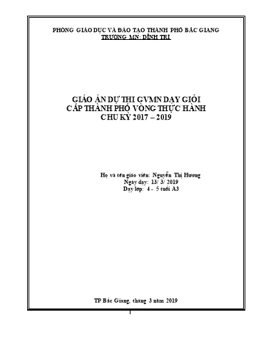 Giáo án Mầm non Lớp Chồi - Hoạt động: Khám phá khoa học - Đề tài: Tìm hiểu đặc điểm tính chất của nước (GV: Nguyễn Thị Hương - Trường MN Dĩnh Trì)