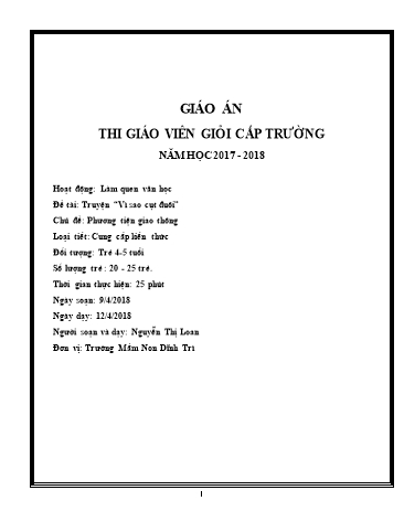 Giáo án Mầm non Lớp Chồi - Hoạt động: Làm quen văn học - Đề tài: Truyện Vì sao Thỏ cụt đuôi (GV: Nguyễn Thị Loan - Trường MN Dĩnh Trì)