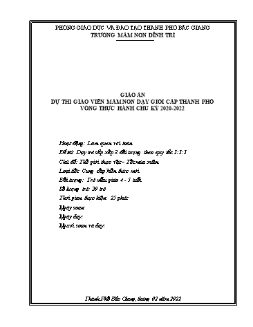 Giáo án Mầm non Lớp Chồi - Hoạt động Làm quen với Toán - Đề tài: Dạy trẻ sắp xếp 3 đối tượng theo quy tắc 1:1:1