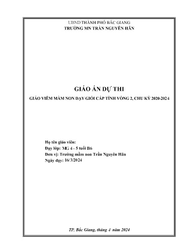 Giáo án Mầm non Lớp Chồi - Hoạt động: Làm quen với toán - Đề tài: Tách, gộp 5 đối tượng thành 2 phần bằng nhiều cách khác nhau (Trường MN Trần Nguyên Hãn)