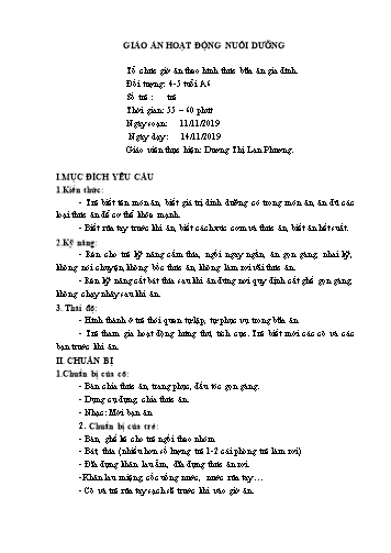 Giáo án Mầm non Lớp Chồi - Hoạt động: Nuôi dưỡng - Đề tài: Tổ chức giờ ăn theo hình thức bữa ăn gia đình (GV: Dương Thị Lan Phương - Trường MN Dĩnh Trì)