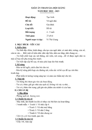 Giáo án Mầm non Lớp Chồi - Hoạt động: Tạo hình - Đề tài: Vẽ ngôi nhà (GV: Vi Thị Giang - Trường Mầm non Trần Nguyên Hãn)