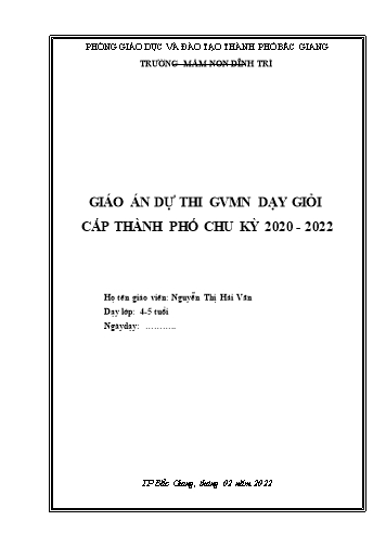 Giáo án Mầm non Lớp Chồi - Hoạt động Thể dục - Đề tài: Bật tách khép chân qua 5 ô (GV: Nguyễn Thị Hải Vân - Trường MN Dĩnh Trì)