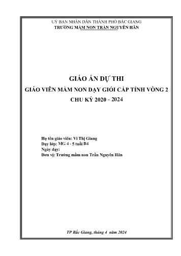 Giáo án Mầm non Lớp Chồi - Hoạt động: Thể dục - Đề tài: Nhảy lò cò 3m (GV: Vi Thị Giang - Trường MN Trần Nguyên Hãn)