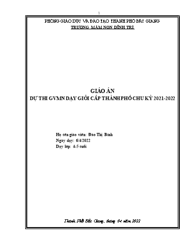 Giáo án Mầm non Lớp Chồi - Lĩnh vực: Phát triển thẩm mỹ - Đề tài: Dán hình ô tô - Loại tiết: Dán theo Đề tài (GV: Đào Thị Bính - Trường MN Dĩnh Trì - Năm học 2021-2022)