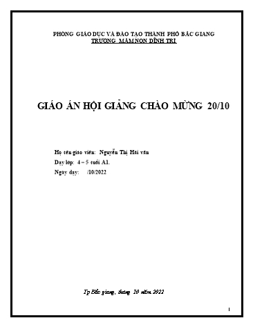 Giáo án Mầm non Lớp Chồi - Lĩnh vực: Phát triển tình cảm, kỹ năng xã hội - Đề tài: Gấp quần áo (GV: Nguyễn Thị Hải Vân - Trường MN Dĩnh Trì)