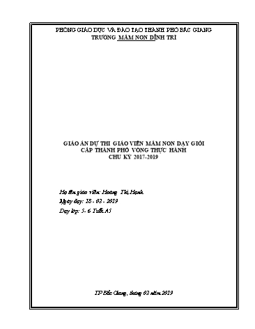 Giáo án Mầm non Lớp Lá - Hoạt động Khám phá Khoa Học - Đề tài: Sự kỳ diệu của gió (GV: Hoàng Thị Hạnh - Trường MN Dĩnh Trì)