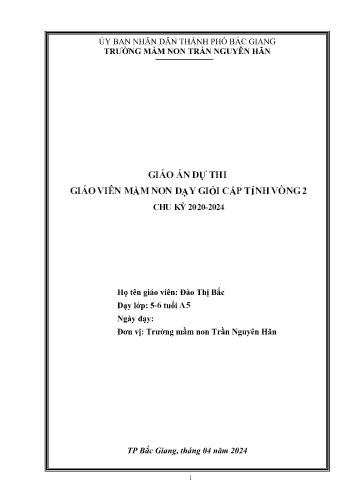 Giáo án Mầm non Lớp Lá - Hoạt động: Khám phá Khoa học - Đề tài: Tìm hiểu về ngày và đêm (GV: Đào Thị Bắc - Trường MN Trần Nguyên Hãn)