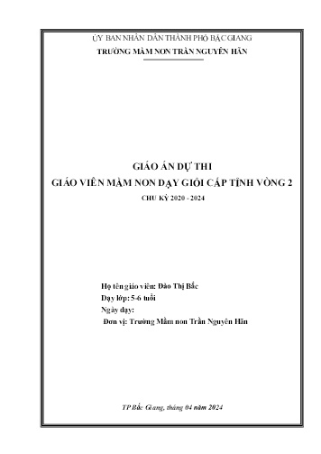 Giáo án Mầm non Lớp Lá - Hoạt động: Làm quen với toán - Đề tài: Tách, gộp nhóm có 9 đối tượng thành 2 phần bằng nhiều cách khác nhau và đếm (GV: Đào Thị Bắc - Trường MN Trần Nguyên Hãn)